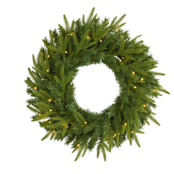 24” Long Pine Artificial Christmas Wreath with 35 Clear LED Lights