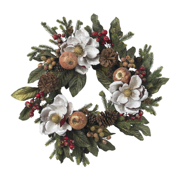 24" Magnolia Pinecone & Berry Wreath"