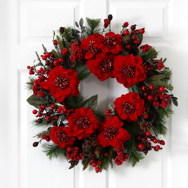 24" Poinsettia Wreath"