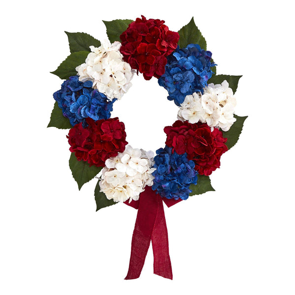 24” Red, White and Blue “Americana” Hydrangea Artificial Wreath