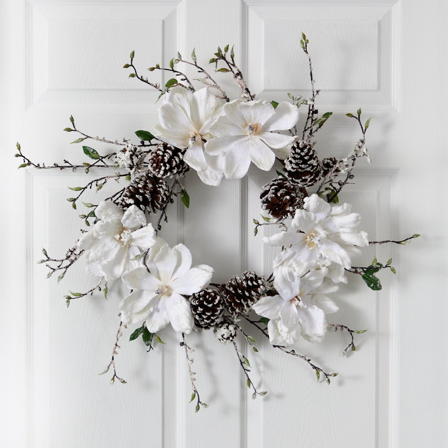 24” Snowed Magnolia / Pine Cone Wreath