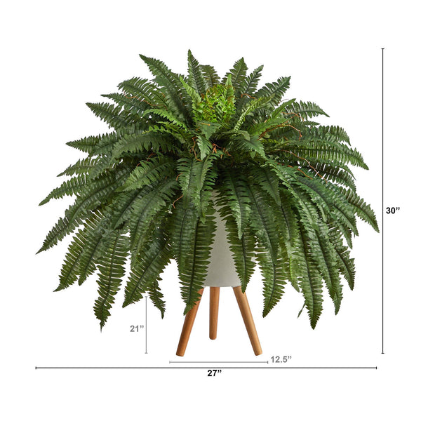 2.5’ Boston Fern Artificial Plant in White Planter with Legs