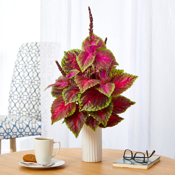 25” Coleus Artificial Plant Artificial Plant in White Planter