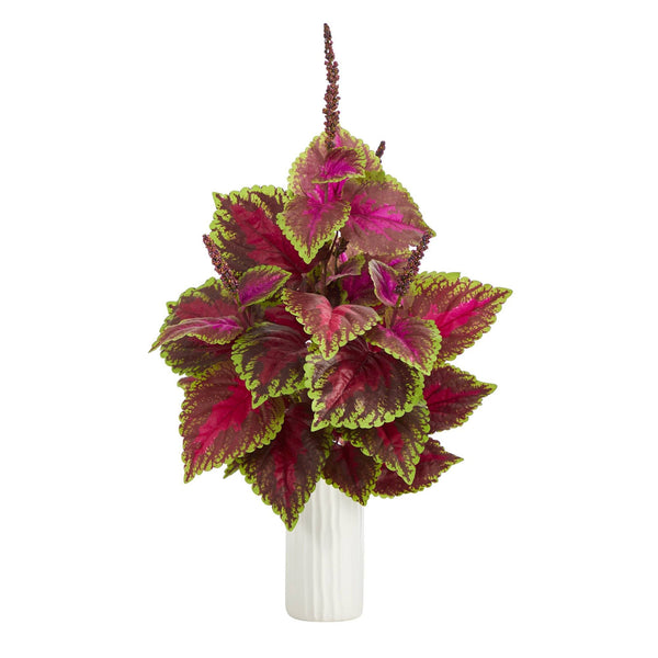 25” Coleus Artificial Plant Artificial Plant in White Planter