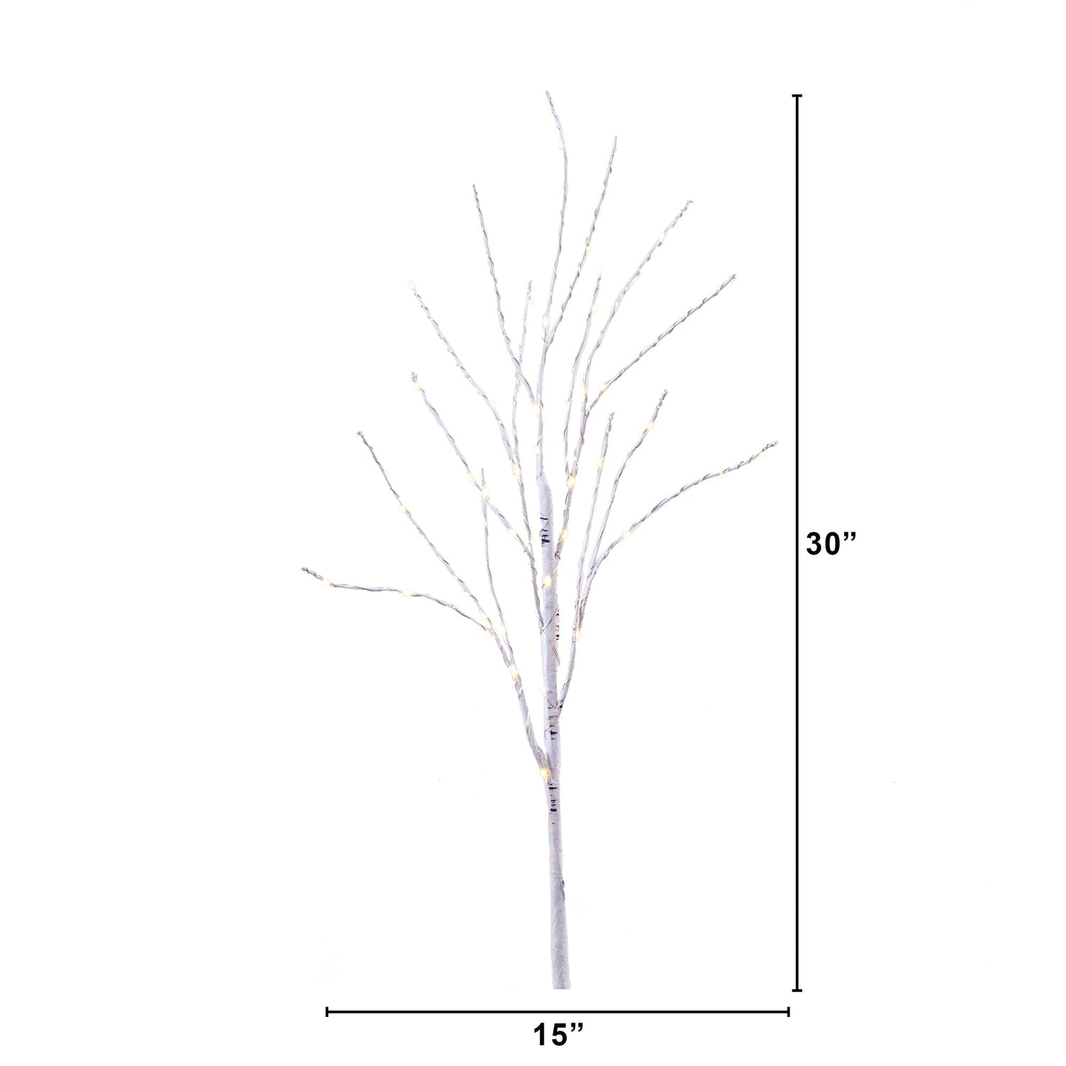 2.5' Pre-Lit Artificial White Birch Branches with Warm White 100 Micro LED Lights - Set of 2