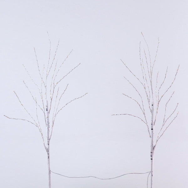 2.5' Pre-Lit Artificial White Birch Branches with Warm White 100 Micro LED Lights - Set of 2