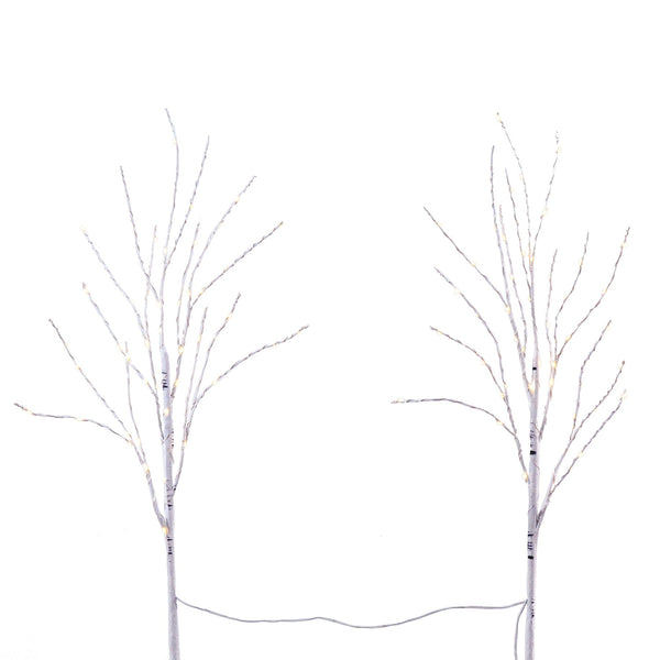 2.5' Pre-Lit Artificial White Birch Branches with Warm White 100 Micro LED Lights - Set of 2