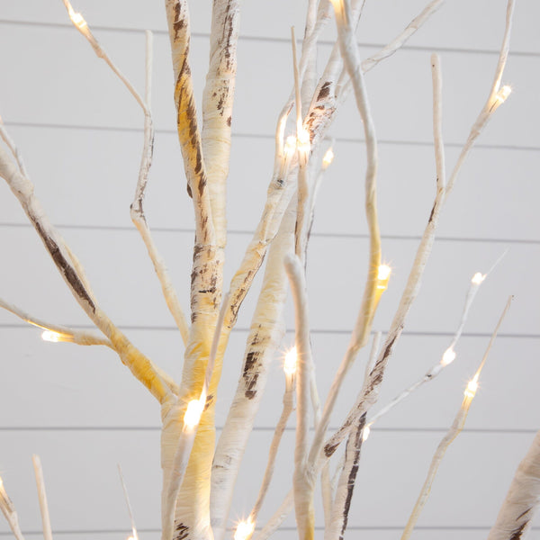 2.5' Pre-Lit Artificial White Birch Branches with Warm White 100 Micro LED Lights - Set of 2