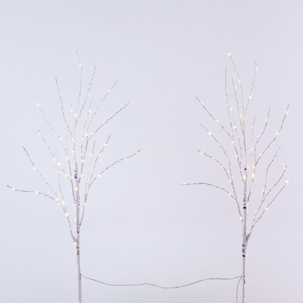 2.5' Pre-Lit Artificial White Birch Branches with Warm White 100 Micro LED Lights - Set of 2