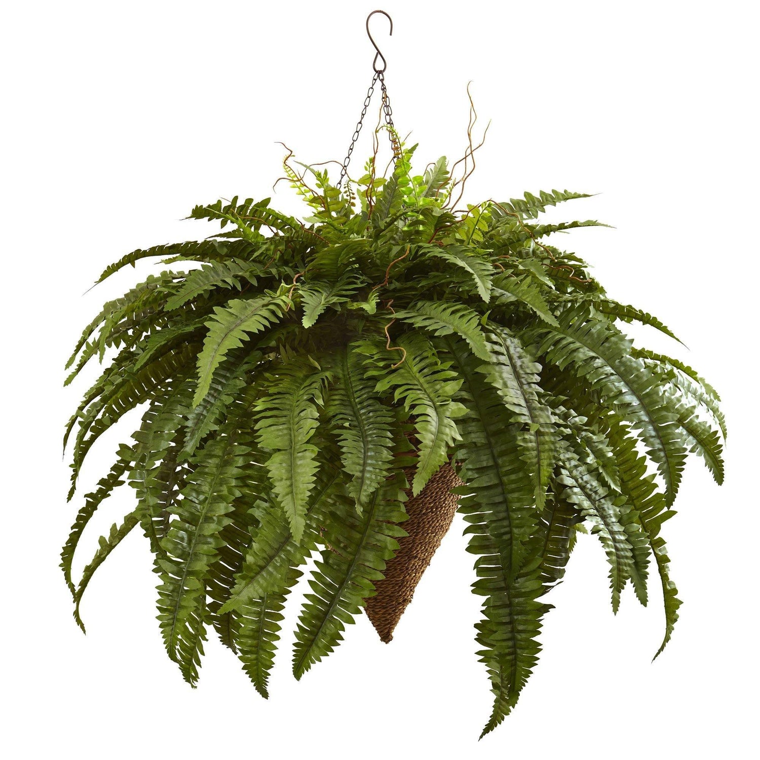 26" Artificial Giant Boston Fern with Cone Hanging Basket"