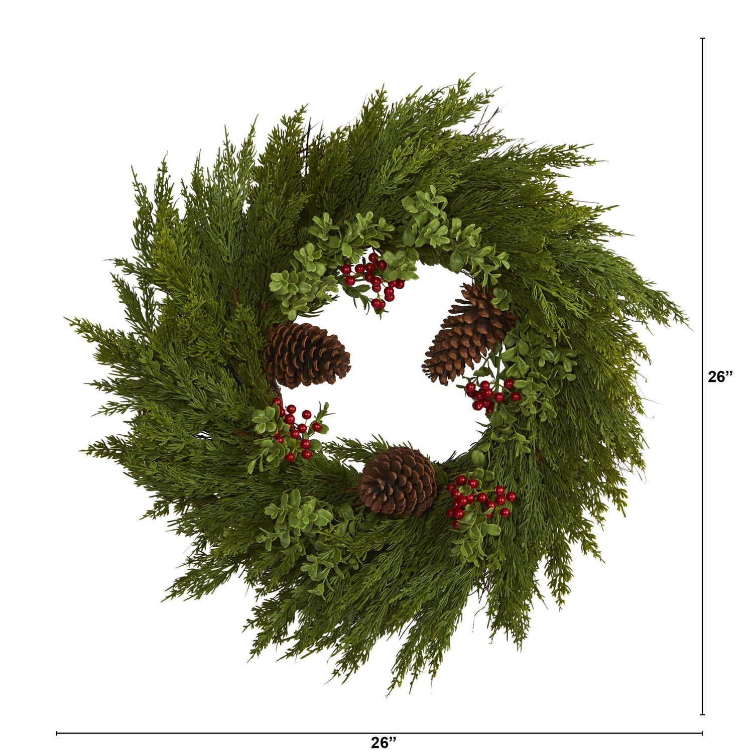 26'' Cypress with Berries and Pine Cones Artificial Wreath