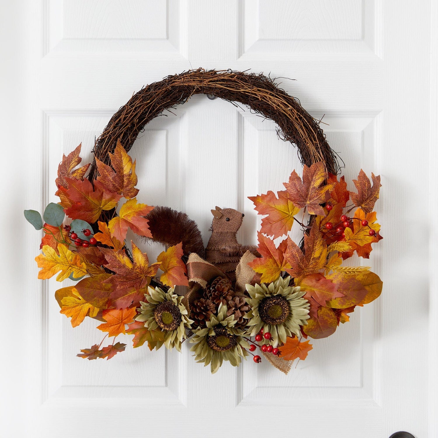 26” Fall Harvest Artificial Autumn Wreath with Twig Base and Squirrel