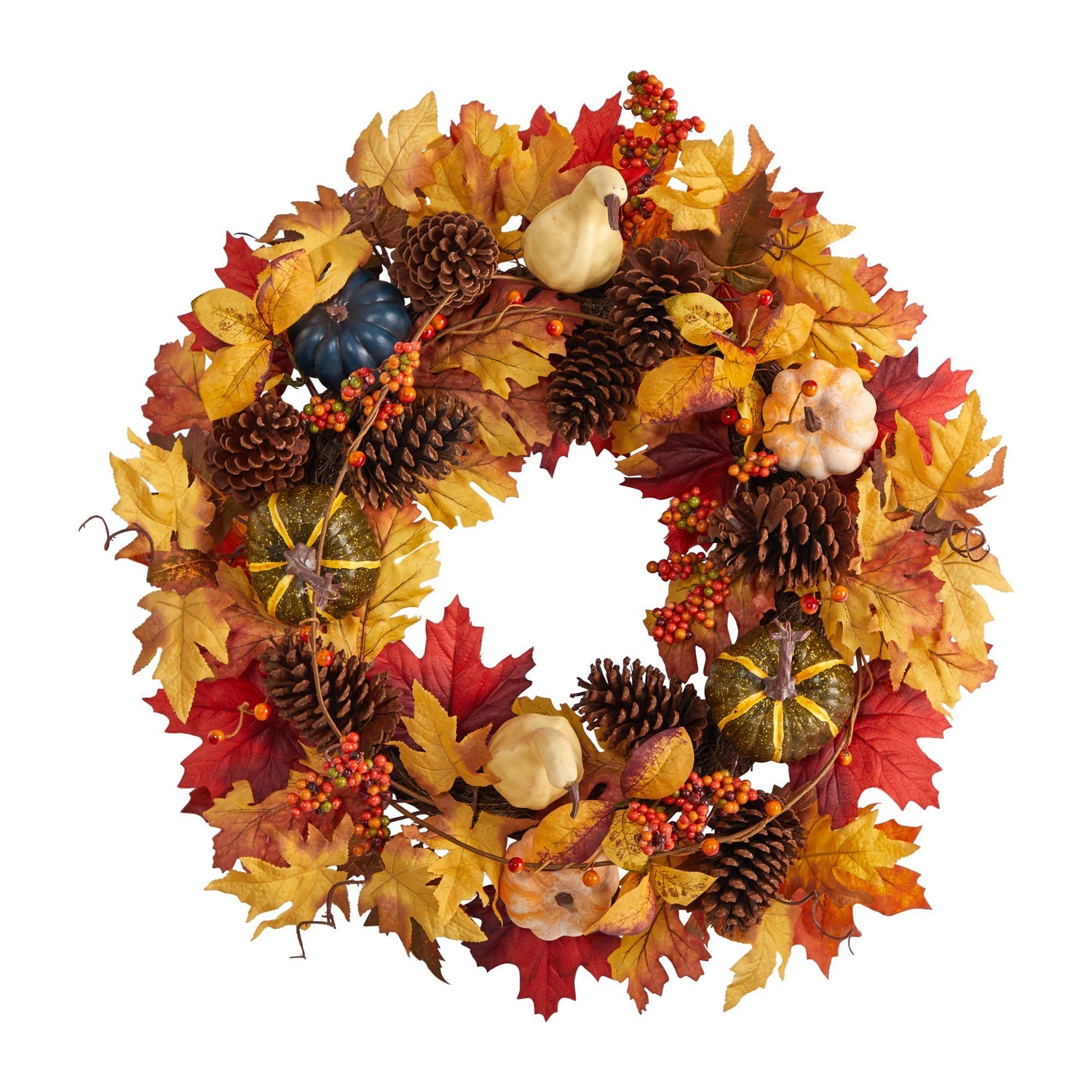 26” Fall Pumpkin, Gourd, Pinecone and Maple Leaf Artificial Autumn Wreath