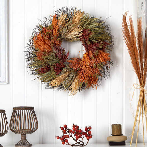 26” Fall Sorghum Harvest Autumn Artificial Wreath