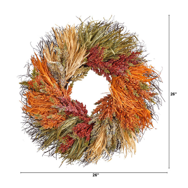 26” Fall Sorghum Harvest Autumn Artificial Wreath