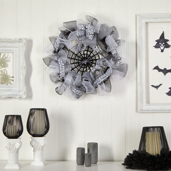 26” Halloween Spider Web Mesh Wreath