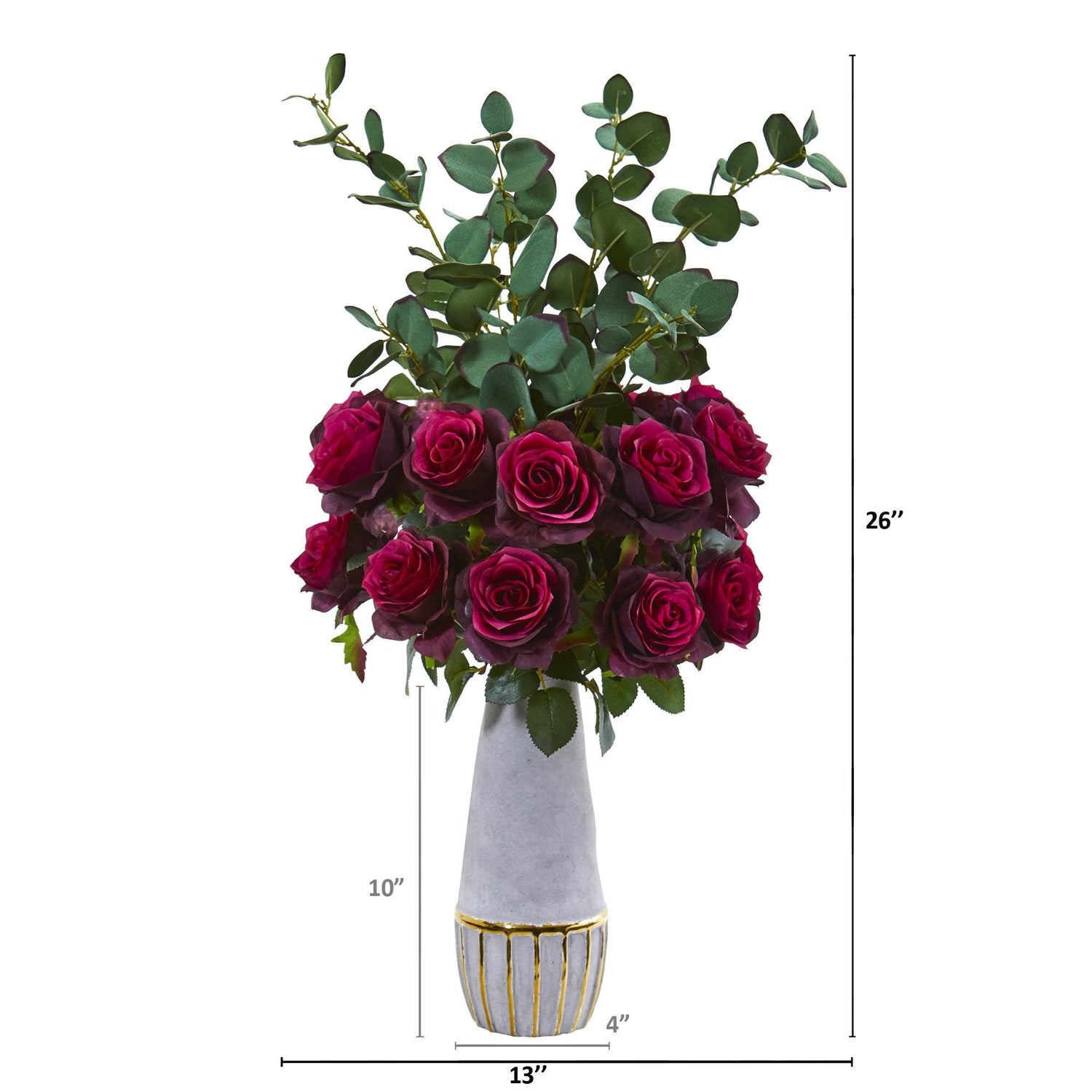 26” Rose and Eucalyptus Arrangement in Stoneware Vase