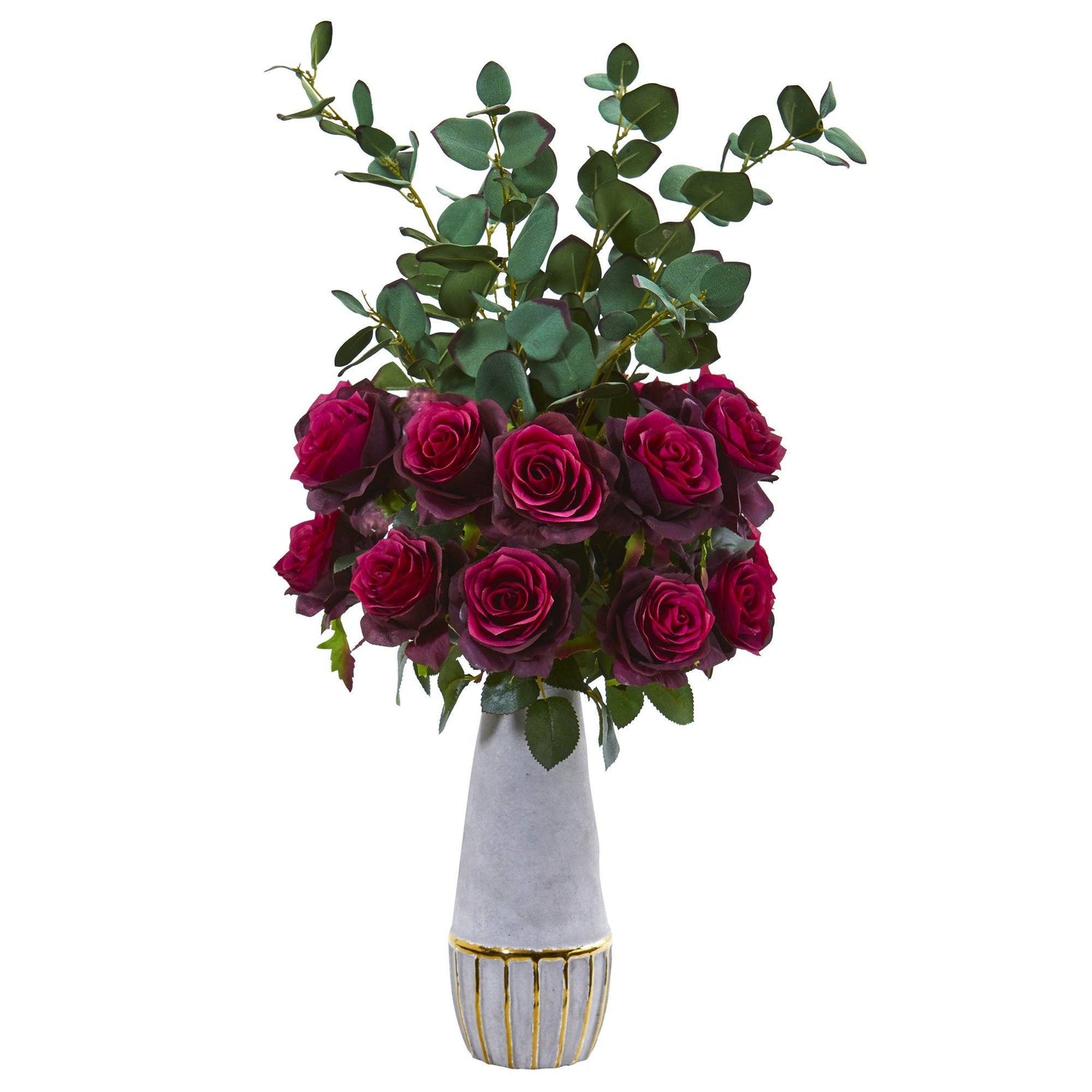 26” Rose and Eucalyptus Arrangement in Stoneware Vase