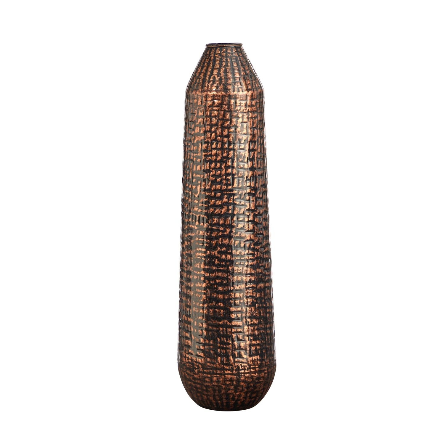 26” Tall Embossed Metal Tower Vase