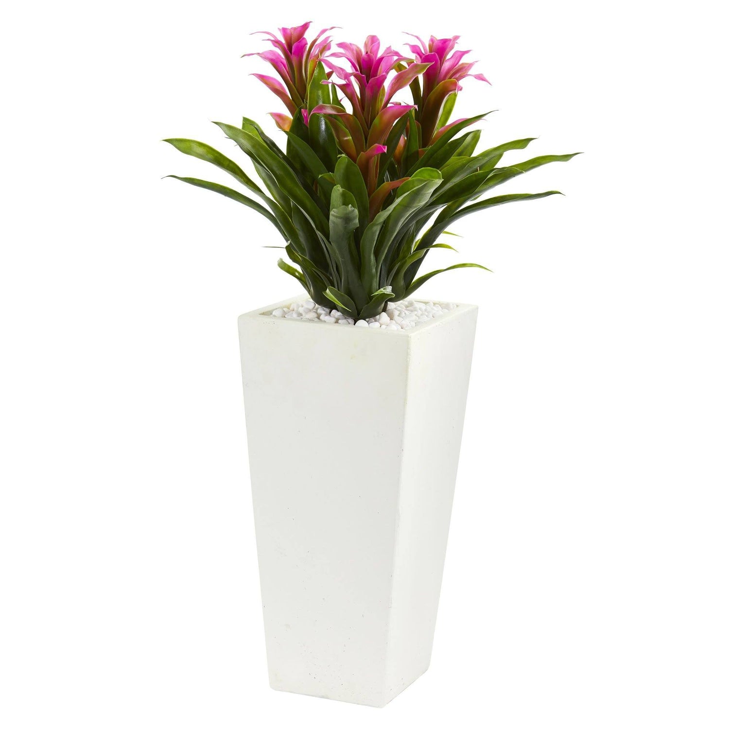 26” Triple Bromeliad Plant in White Tower Planter