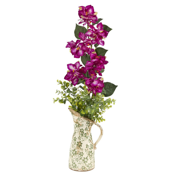 27” Bougainvillea and Eucalyptus Artificial Arrangement in Floral Pitcher