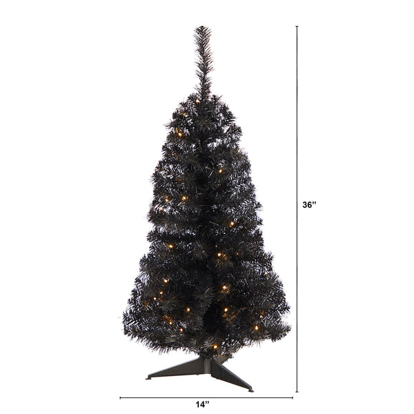 3’ Black Artificial Christmas Tree with 50 LED Lights and 118 Bendable Branches