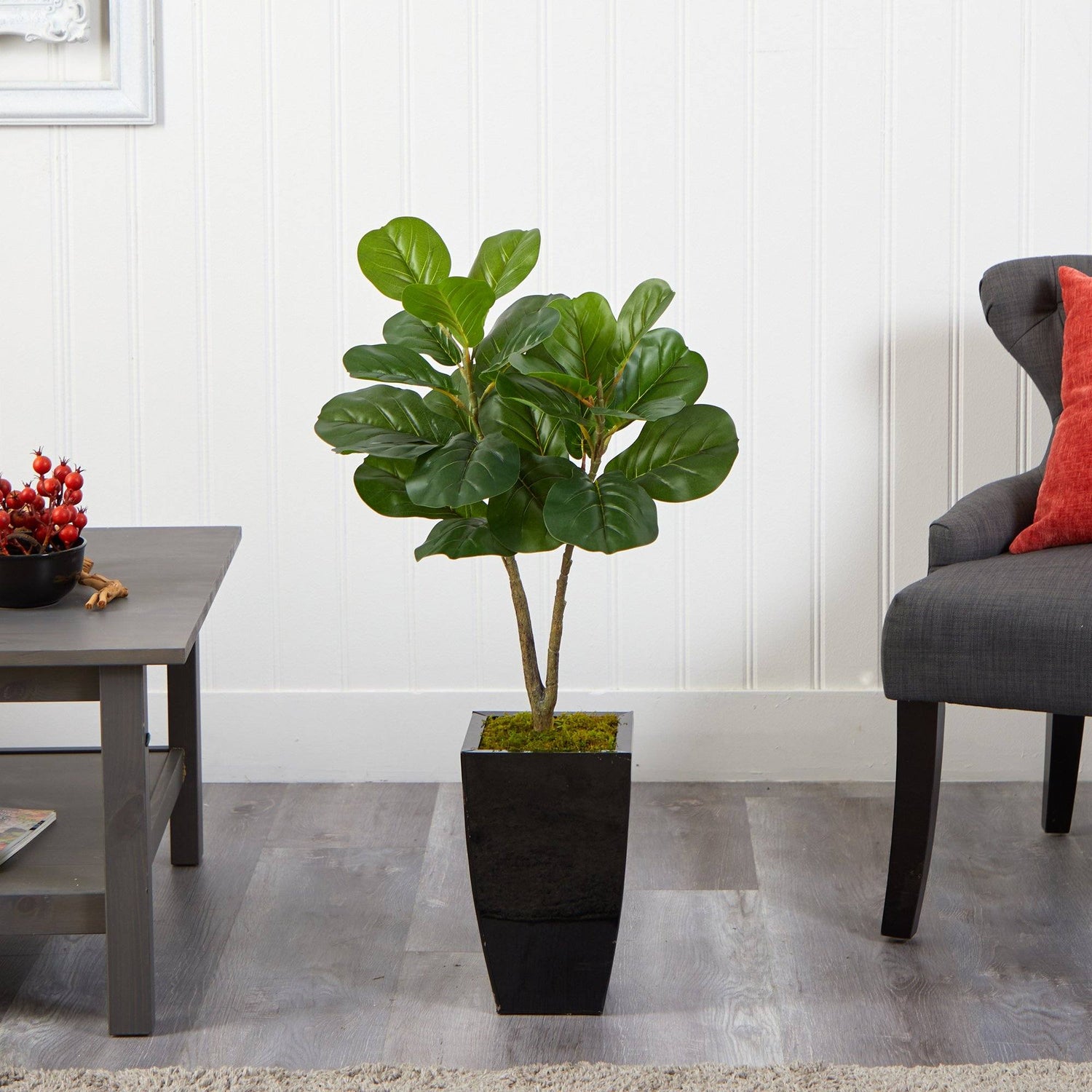 3’ Fiddle Leaf Fig Artificial Tree in Black Metal Planter