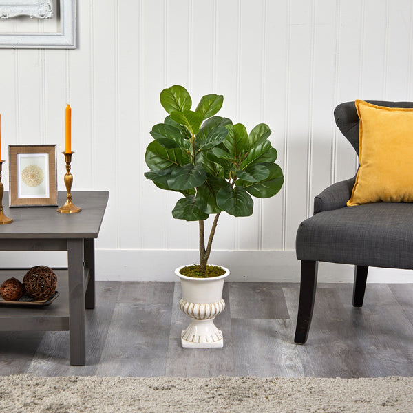 3’ Fiddle Leaf Fig Artificial Tree in White Urn