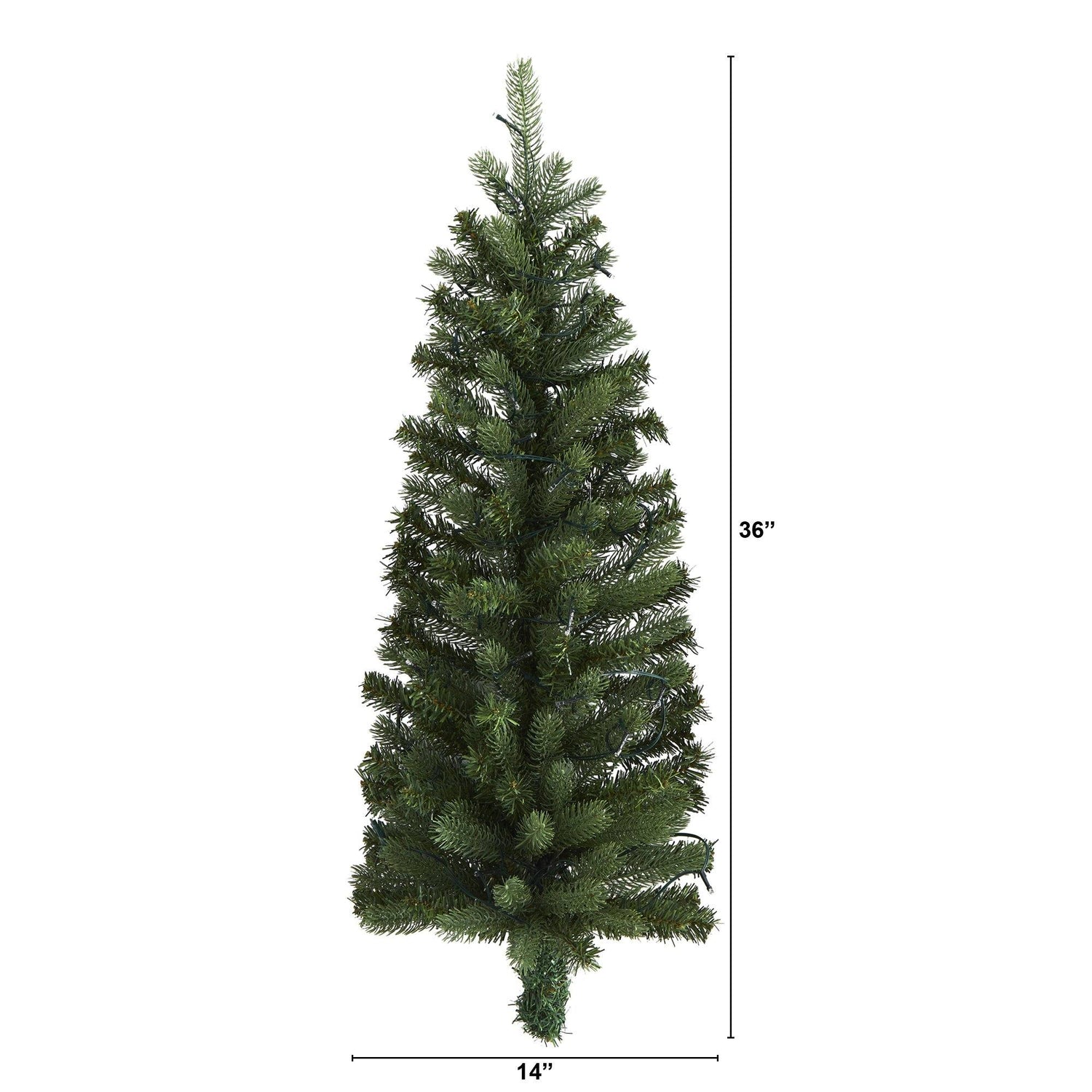 3' Flat Back Wall Hanging Artificial Christmas Tree with 35 Clear LED Lights