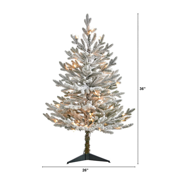 3’ Flocked Fraser Fir Artificial Christmas Tree with 200 Warm White Lights and 481 Bendable Branches