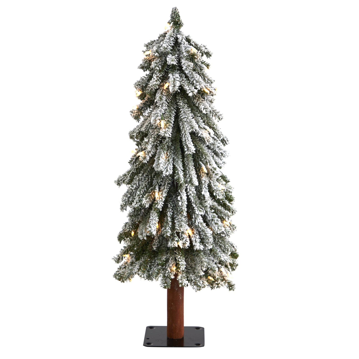 3’ Flocked Grand Alpine Artificial Christmas Tree with 50 Lights and 193 Branches on Natural Trunk