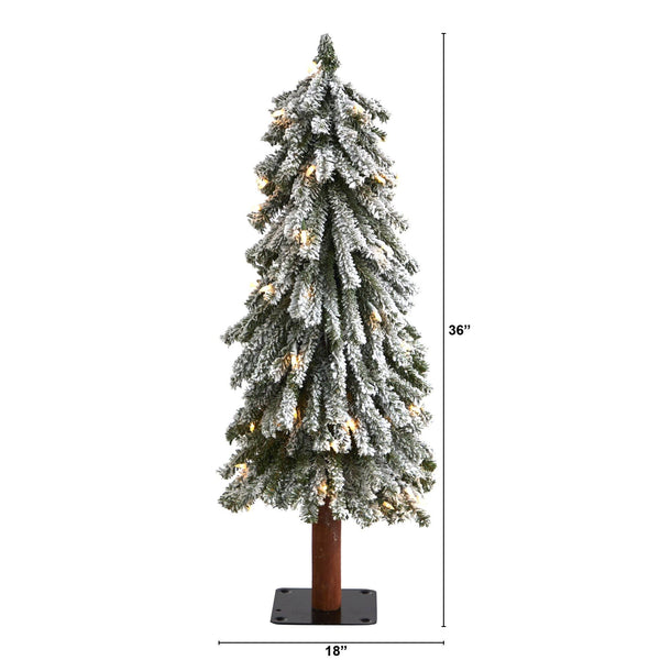 3’ Flocked Grand Alpine Artificial Christmas Tree with 50 Lights and 193 Branches on Natural Trunk