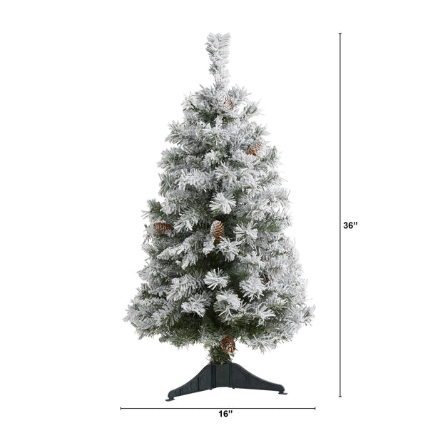 3' Flocked White River Mountain Pine Artificial Christmas Tree with Pinecones