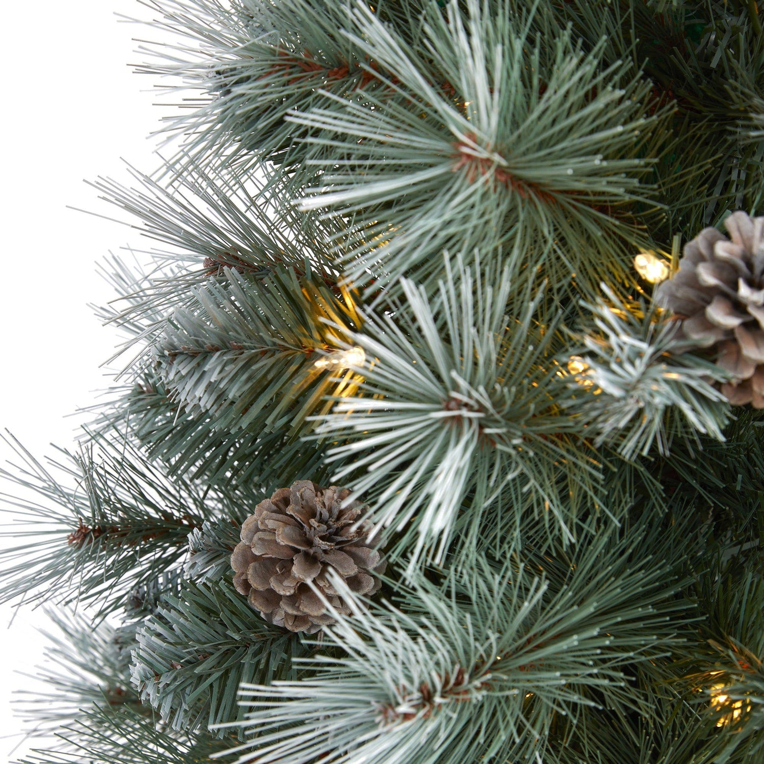 3’ Frosted Tip British Columbia Mountain Pine Artificial Christmas Tree with 50 Clear Lights, Pine Cones and 112 Bendable Branches