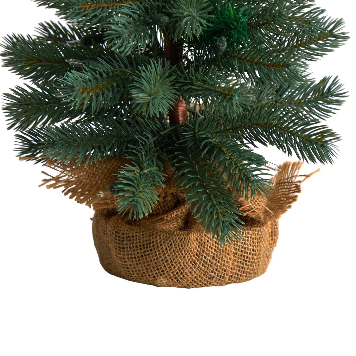 3’ Green Pine Artificial Christmas Tree with 50 Warm White Lights Set in a Burlap Base