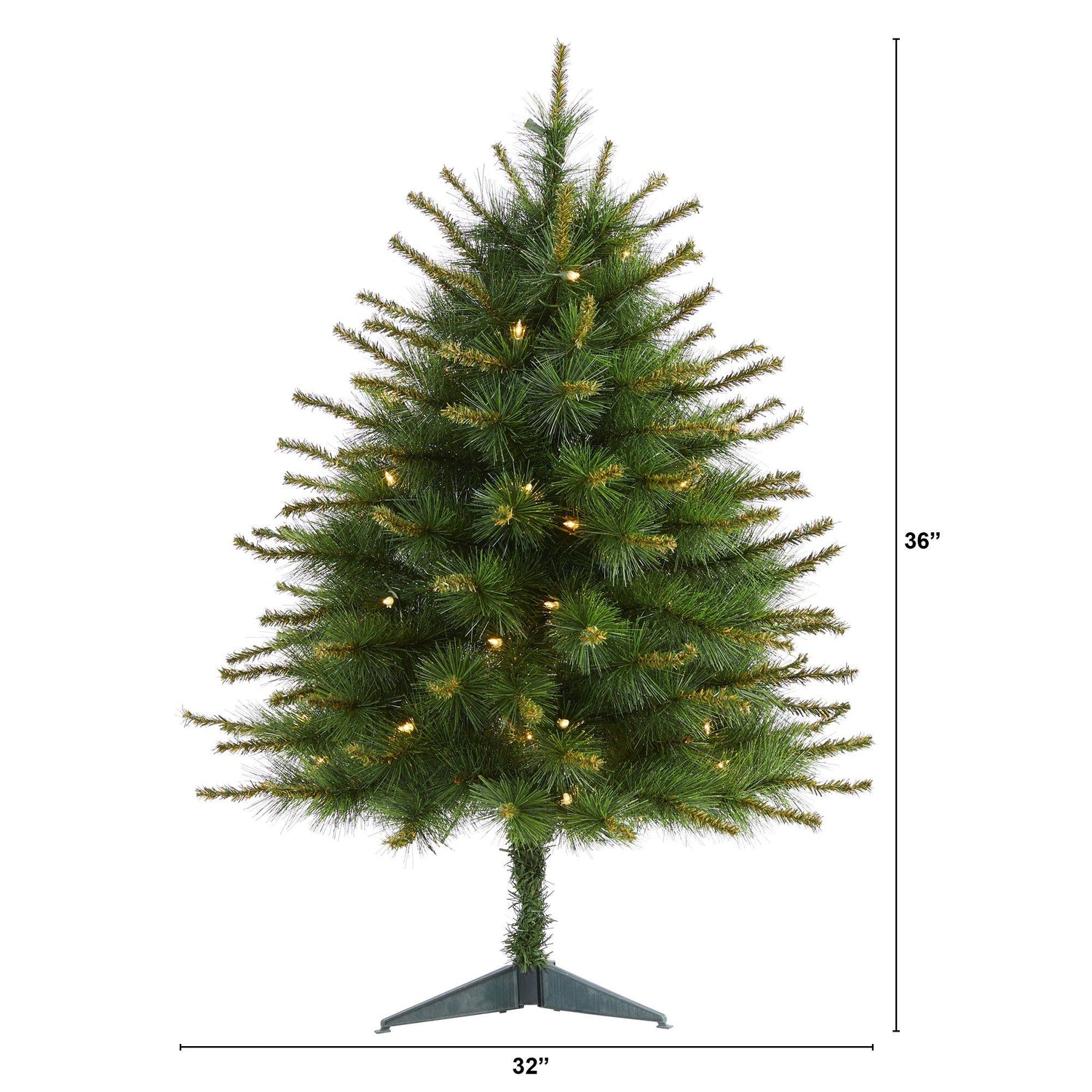 3’ New England Pine Artificial Christmas Tree with 50 Clear Lights and 117 Bendable Branches