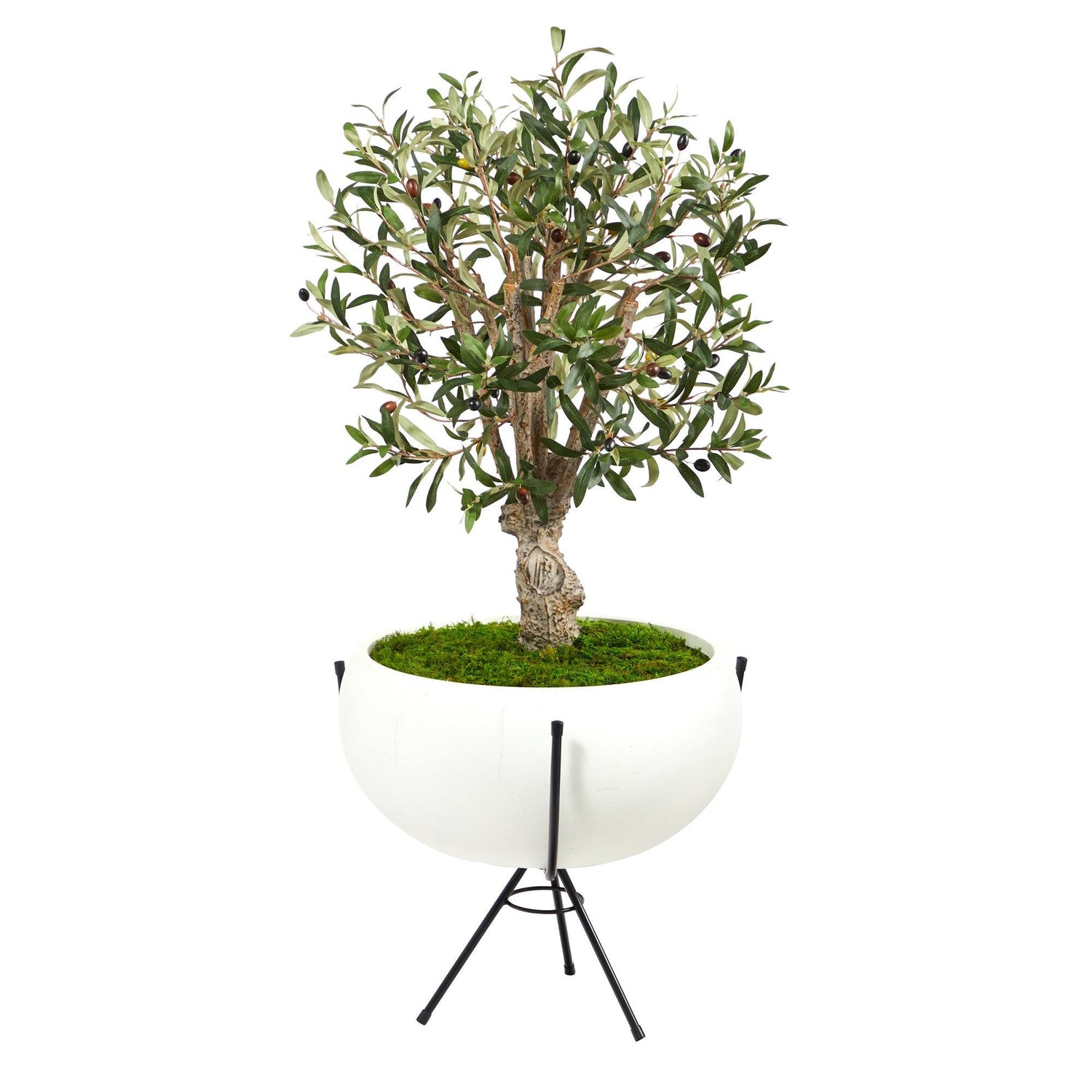 3’ Olive Artificial Tree in White Planter with Metal Stand