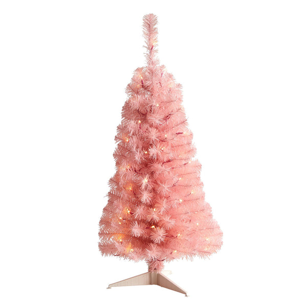 3’ Pink Artificial Christmas Tree with 50 LED Lights and 118 Bendable Branches