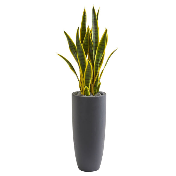 3’ Sansevieria Artificial Plant in Gray Bullet Planter