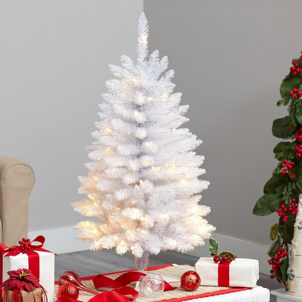 3’ Slim White Artificial Christmas Tree with 50 Warm White LED Lights and 161 Bendable Branches