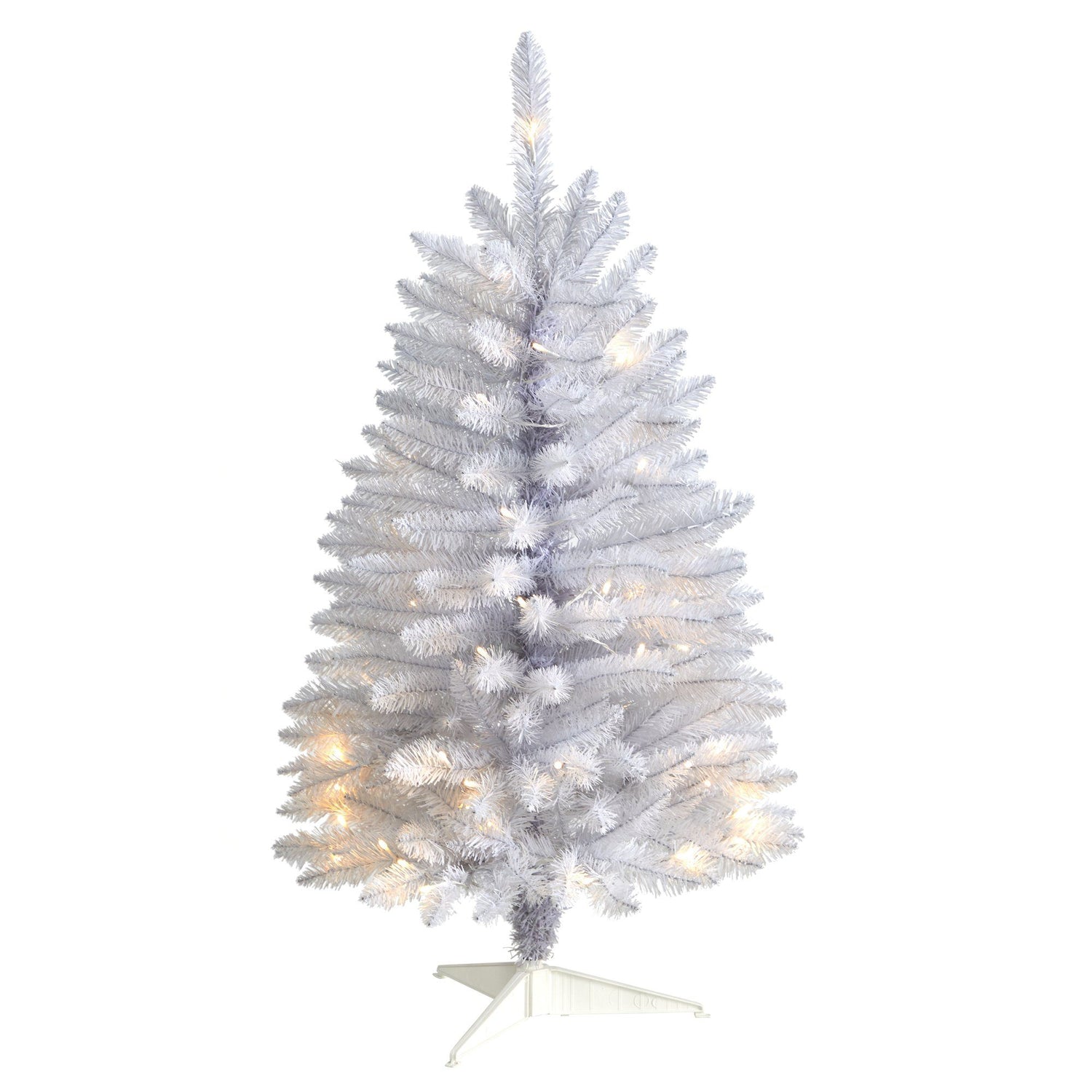 3’ Slim White Artificial Christmas Tree with 50 Warm White LED Lights and 161 Bendable Branches