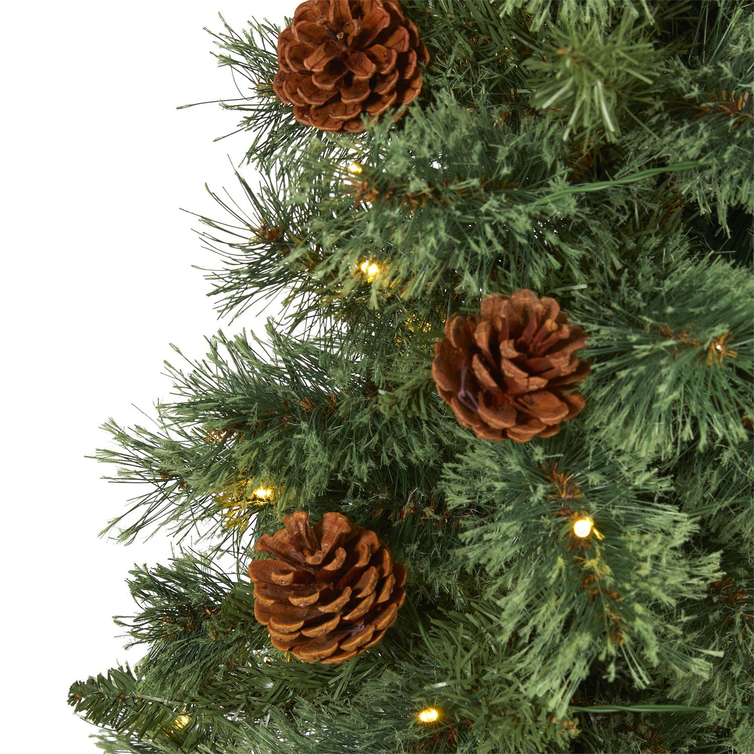 3’ White Mountain Pine Artificial Christmas Tree with 50 Clear LED Lights and Pine Cones