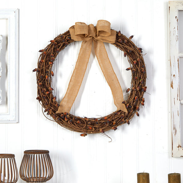 30” Fall Acorn and Decorative Bow Autumn Wreath