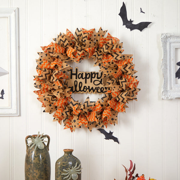 30” Halloween Burlap Ribbon Wreath