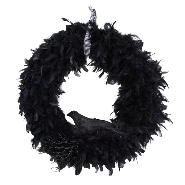 30" Halloween Raven Feather Wreath"