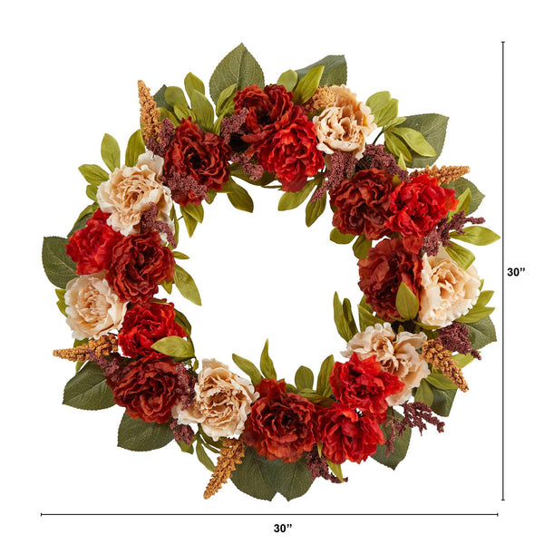 30” Harvest and Peony Artificial Wreath