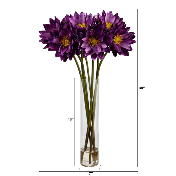 30” Lotus Artificial Arrangement in Cylinder Vase