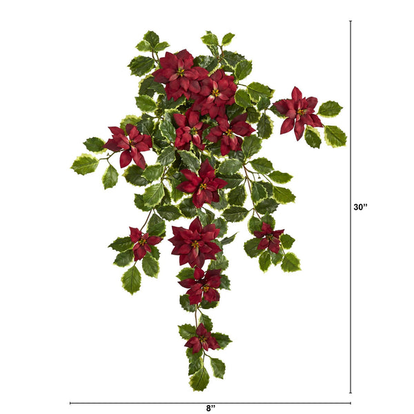 30” Poinsettia and Variegated Holly Artificial Plant (Set of 2) (Real Touch)