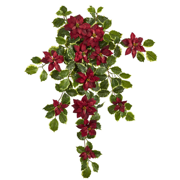 30” Poinsettia and Variegated Holly Artificial Plant (Set of 2) (Real Touch)