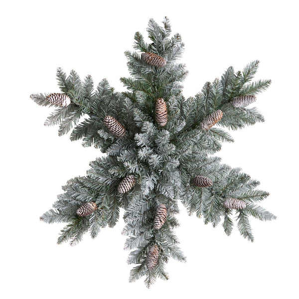 30” Pre-Lit Flocked Snowflake Artificial Dunhill Fir Wreath with Pinecones and 40 LED Lights